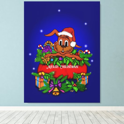 Kerstkonijn Canvas Afdruk (Insitu (Houten vloer))