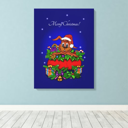 kerstkonijn canvas afdruk (Insitu (Houten vloer))