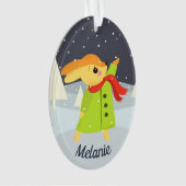 Kerstkonijn dat sneeuwvlokken vangt ornament (voorkant)