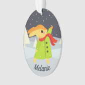 Kerstkonijn dat sneeuwvlokken vangt ornament (voorkant)