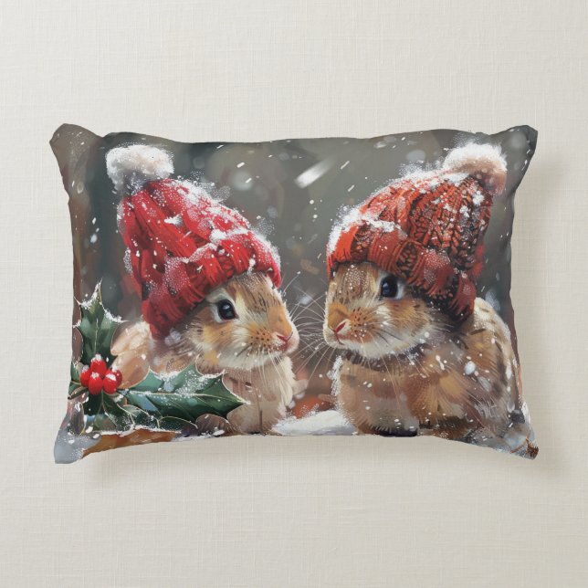 Kerstkonijn decoratieve kussensloop voor de feestd accent kussen (Voorkant)