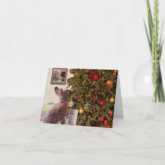 Kerstkonijn die onheil verzint feestdagen kaart (Voorkant)