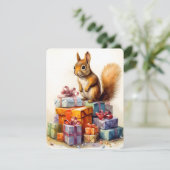 Kerstkonijn en cadeau feestdagenkaart (Staand voorkant)