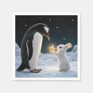 Kerstkonijn en pinguïn met neonster servet