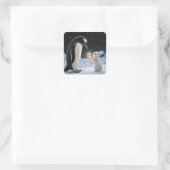 Kerstkonijn en pinguïn met neonster vierkante sticker (Tas)
