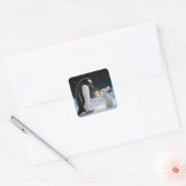 Kerstkonijn en pinguïn met neonster vierkante sticker (Envelop)