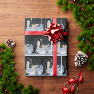 Kerstkonijn en pinguïn met ster cadeaupapier