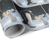Kerstkonijn en pinguïn met ster cadeaupapier (Rol Hoek)