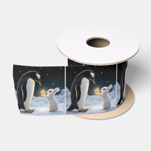 Kerstkonijn en pinguïn met ster satijnen lint (Spoel)
