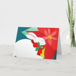 Kerstkonijn en poinsettia feestdagen kaart