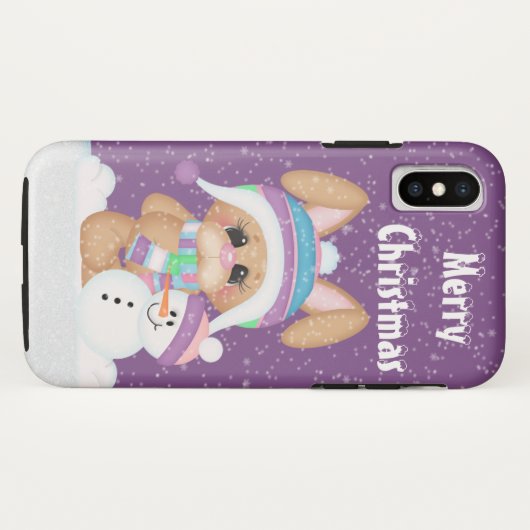 Kerstkonijn en sneeuwman Case-Mate iPhone case (Achterkant (horizontaal))