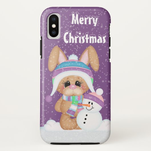 Kerstkonijn en sneeuwman Case-Mate iPhone case (Achterkant)
