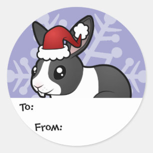 Kerstkonijn (glad haar van het bovenste oor) ronde sticker