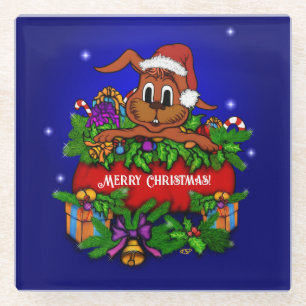 kerstkonijn glazen onderzetter