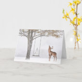 kerstkonijn in de boom tijdens de winterschommelin kaart (Gele Bloem)