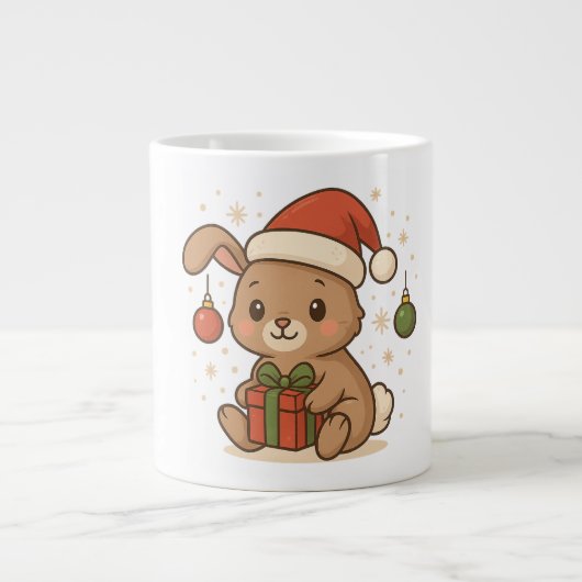 Kerstkonijn in kerstmuts grote koffiekop (Voorkant)