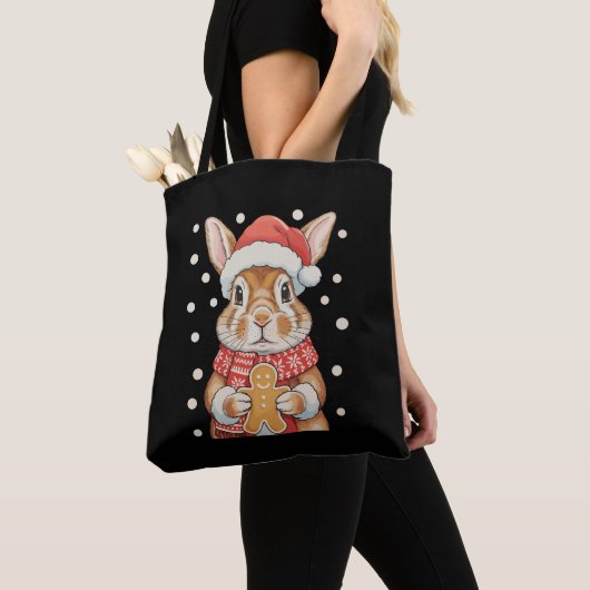 Kerstkonijn Kerstman Hoed Peperkoek Koekje Tote Bag (Dichtbij)