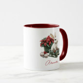 Kerstkonijn met eigen naam Rode Poinsettia Mok (Voorkant rechts)