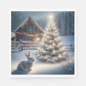 Kerstkonijn met gloeiende boom en schuur servet (Voorkant)