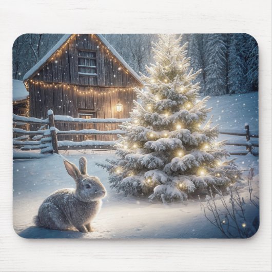 Kerstkonijn met gloeiende boom muismat (Voorkant)