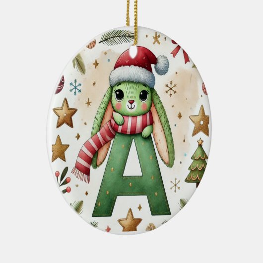 Kerstkonijn met letter A - Waterverf vakantie Keramisch Ornament (Rechts)