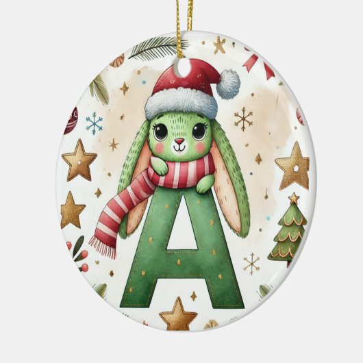 Kerstkonijn met letter A - Waterverf vakantie Keramisch Ornament (Links)