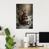 Kerstkonijn op slee, knusse winterdierkunst poster (Thuiskantoor)