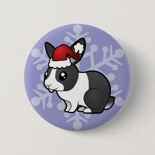 Kerstkonijn (opstaande oor glad haar) ronde button 5,7 cm