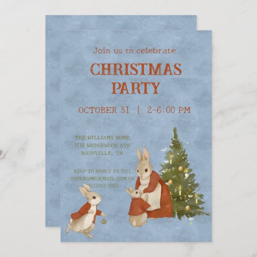 Kerstkonijn Peter  Uitnodiging (Voorkant / Achterkant)