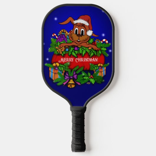 kerstkonijn pickleball paddle (Voorkant)