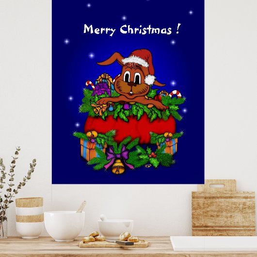 kerstkonijn poster (Keuken)