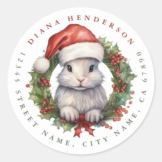 Kerstkonijn Ronde Stickers (Voorkant)