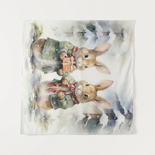 Kerstkonijn Tapestry Wandkleed (Voorkant (horizontaal))