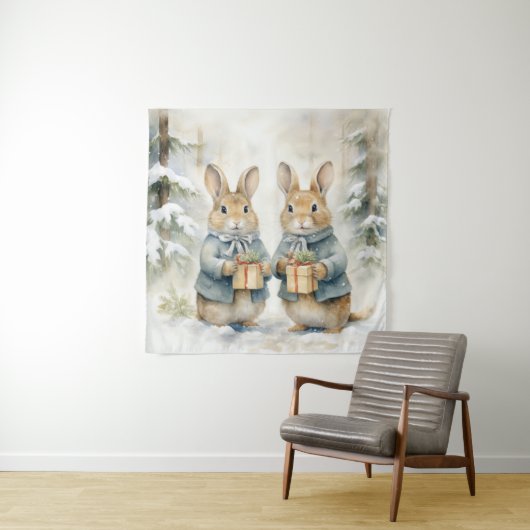 Kerstkonijn Tapestry Wandkleed (In situ)