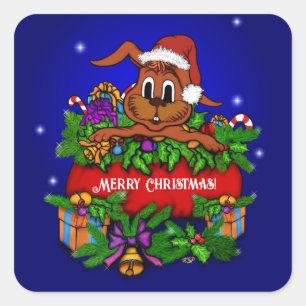 kerstkonijn vierkante sticker