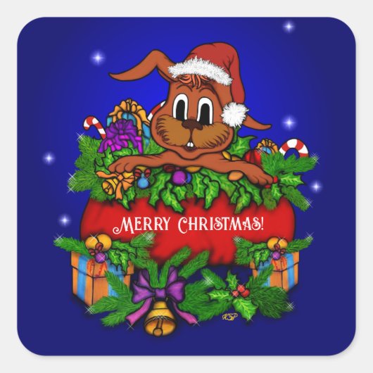 kerstkonijn vierkante sticker (Voorkant)