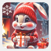 kerstkonijn vierkante sticker (Voorkant)