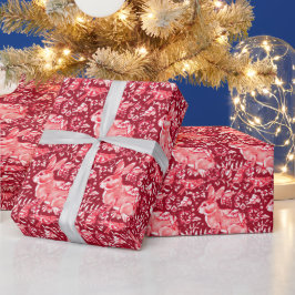 Kerstkonijn, vogelbos, Floral Pattern Cadeaupapier
