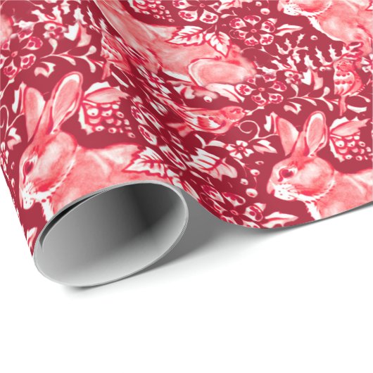 Kerstkonijn, vogelbos, Floral Pattern Cadeaupapier (Rol Hoek)