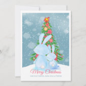 kerstkonijnen met bomen in sneeuwKaart Kaart (Voorkant)