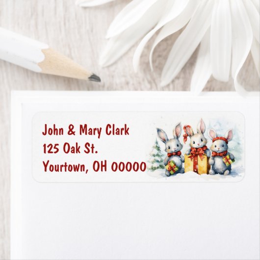 Kerstkonijnen met geschenken etiket (Insitu)