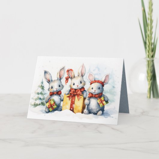 Kerstkonijnen met geschenken feestdagen kaart (Voorkant)