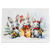Kerstkonijnen met geschenken groot cadeauzakje (Voorkant)