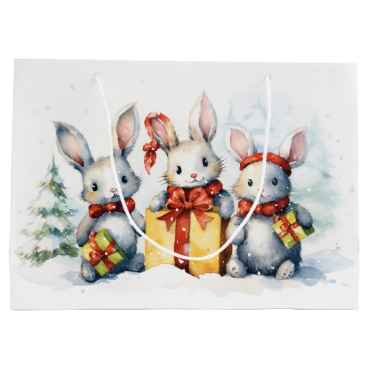 Kerstkonijnen met geschenken groot cadeauzakje (Achterkant)