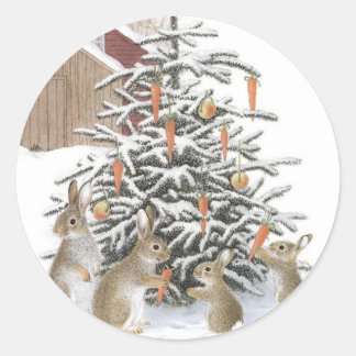Kerstkonijnen ronde sticker