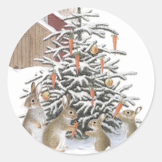 Kerstkonijnen ronde sticker (Voorkant)