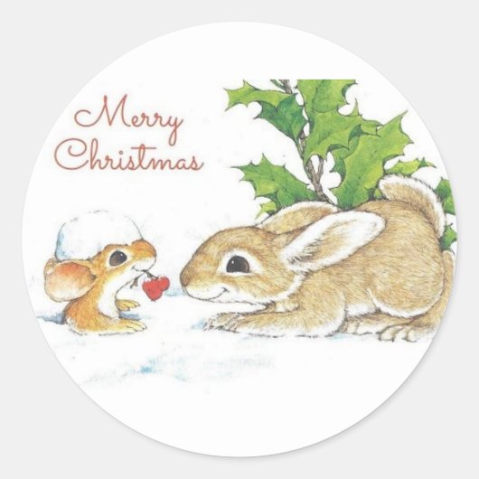 Kerstkonijnen ronde sticker (Voorkant)