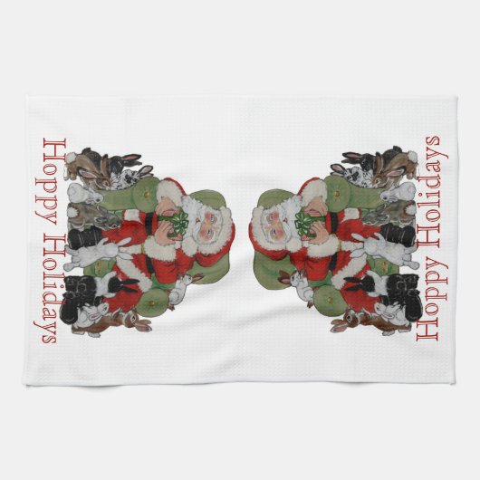 kerstkonijnen Santa Hoppy Feestdagen Bunny Pet Theedoek (Horizontaal)