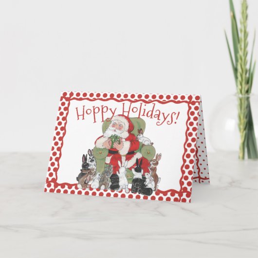 Kerstkonijnen & Santa Vakantie Schattige Bunny Ret Feestdagen Kaart (Voorkant)