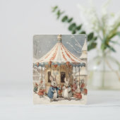 Kerstkonijntjes op de carrousel feestdagenkaart (Staand voorkant)